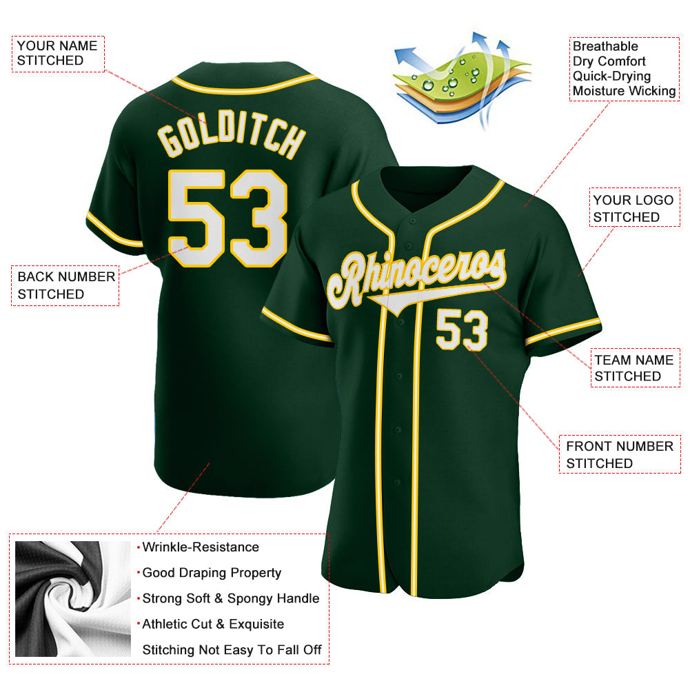 Custom Green White-Gold Authentic Baseball Jersey - Sky-Custom