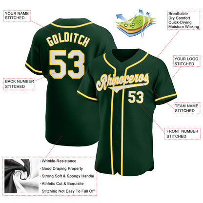 Custom Green White-Gold Authentic Baseball Jersey - Sky-Custom