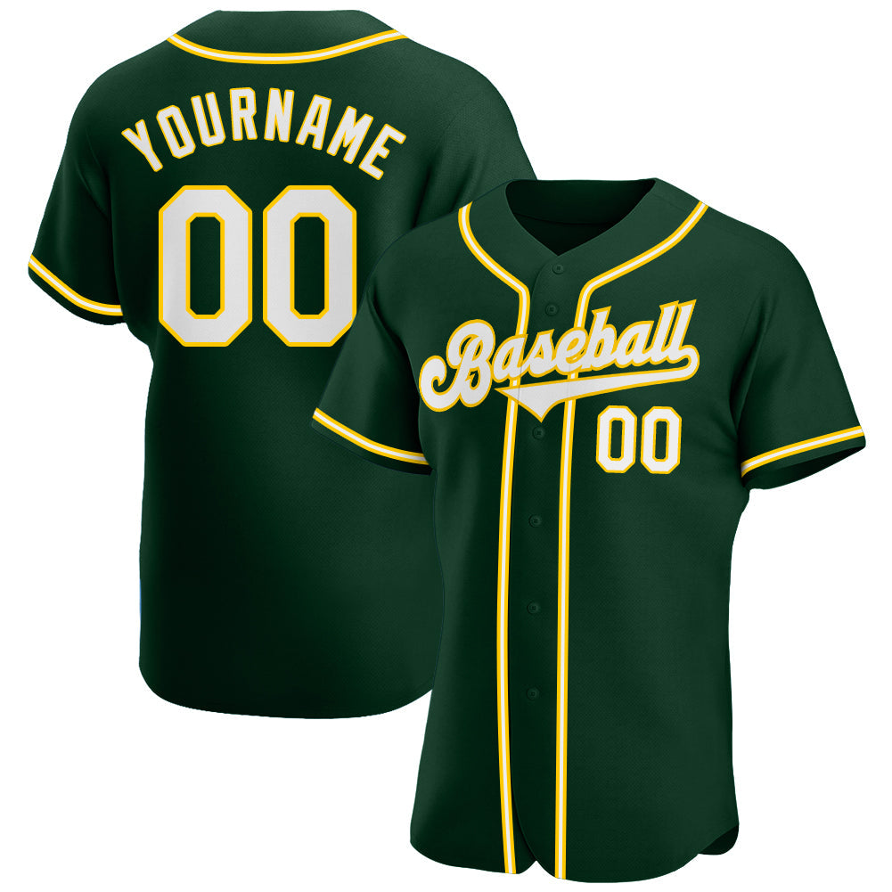 Custom Green White-Gold Authentic Baseball Jersey - Sky-Custom
