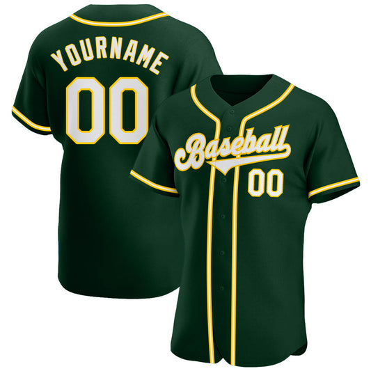 Custom Green White-Gold Authentic Baseball Jersey - Sky-Custom