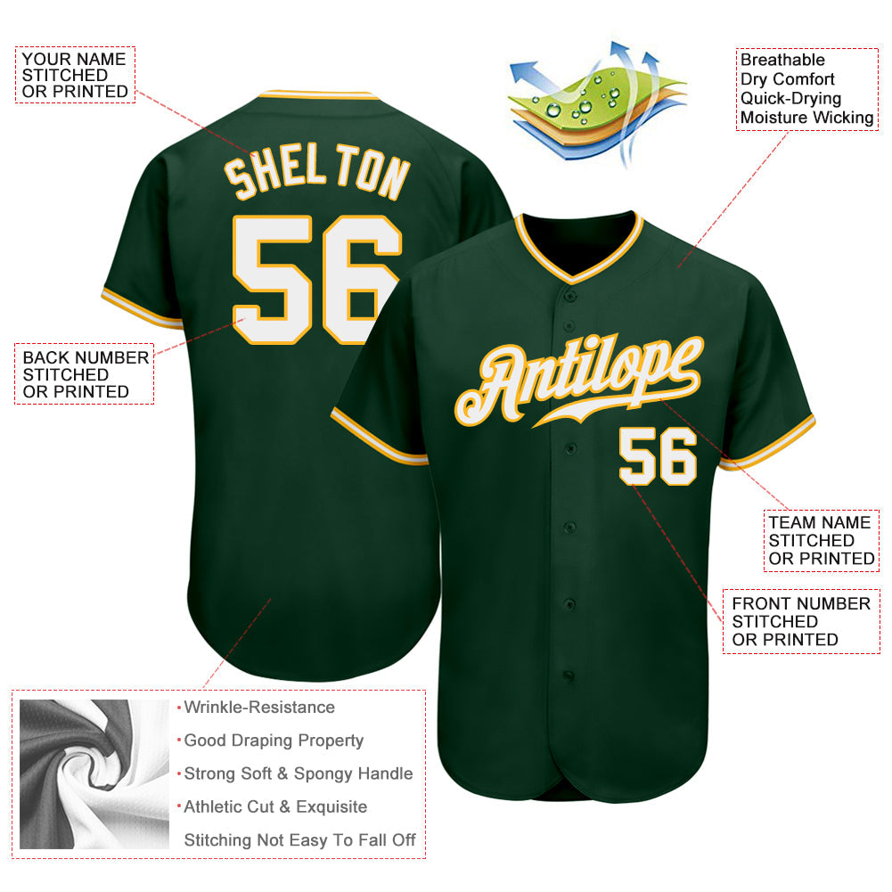 Custom Green White-Gold Authentic Baseball Jersey - Sky-Custom