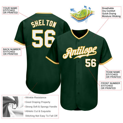 Custom Green White-Gold Authentic Baseball Jersey - Sky-Custom