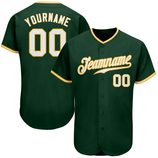 Custom Green White-Gold Authentic Baseball Jersey - Sky-Custom