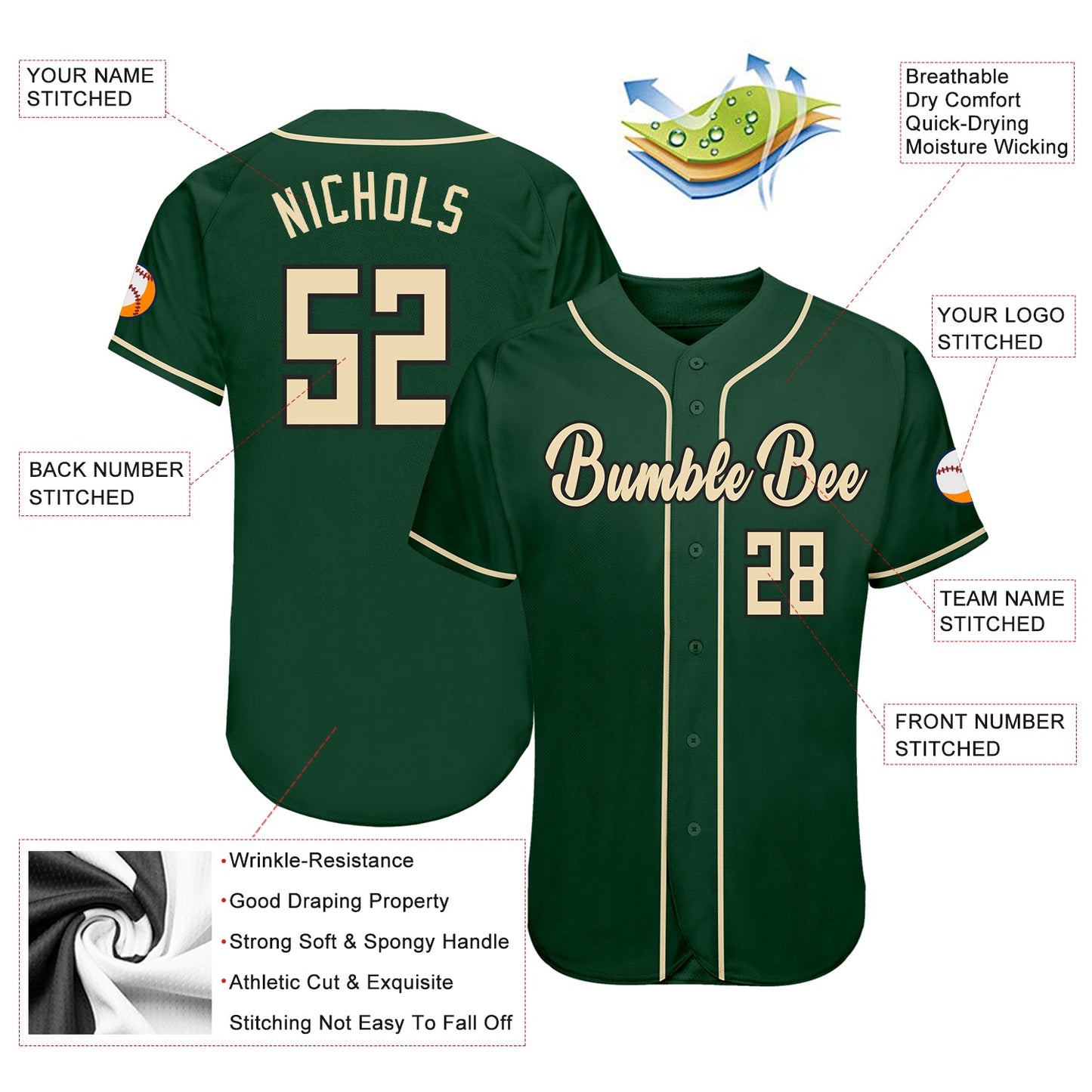 Custom Green Cream-Black Authentic Baseball Jersey - Sky-Custom
