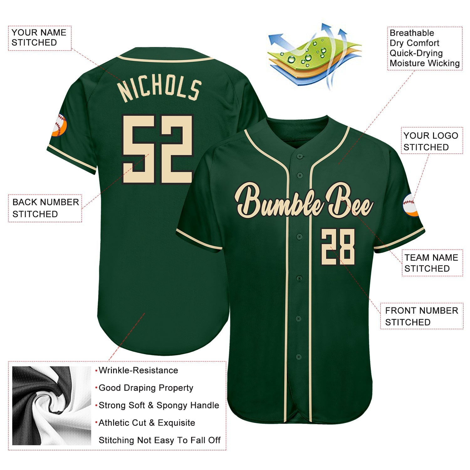 Custom Green Cream-Black Authentic Baseball Jersey - Sky-Custom