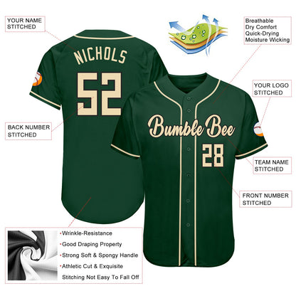 Custom Green Cream-Black Authentic Baseball Jersey - Sky-Custom