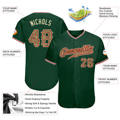 Custom Green Camo-Red Authentic Baseball Jersey - Sky-Custom