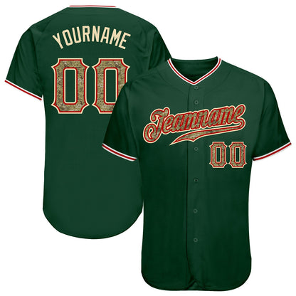 Custom Green Camo-Red Authentic Baseball Jersey - Sky-Custom
