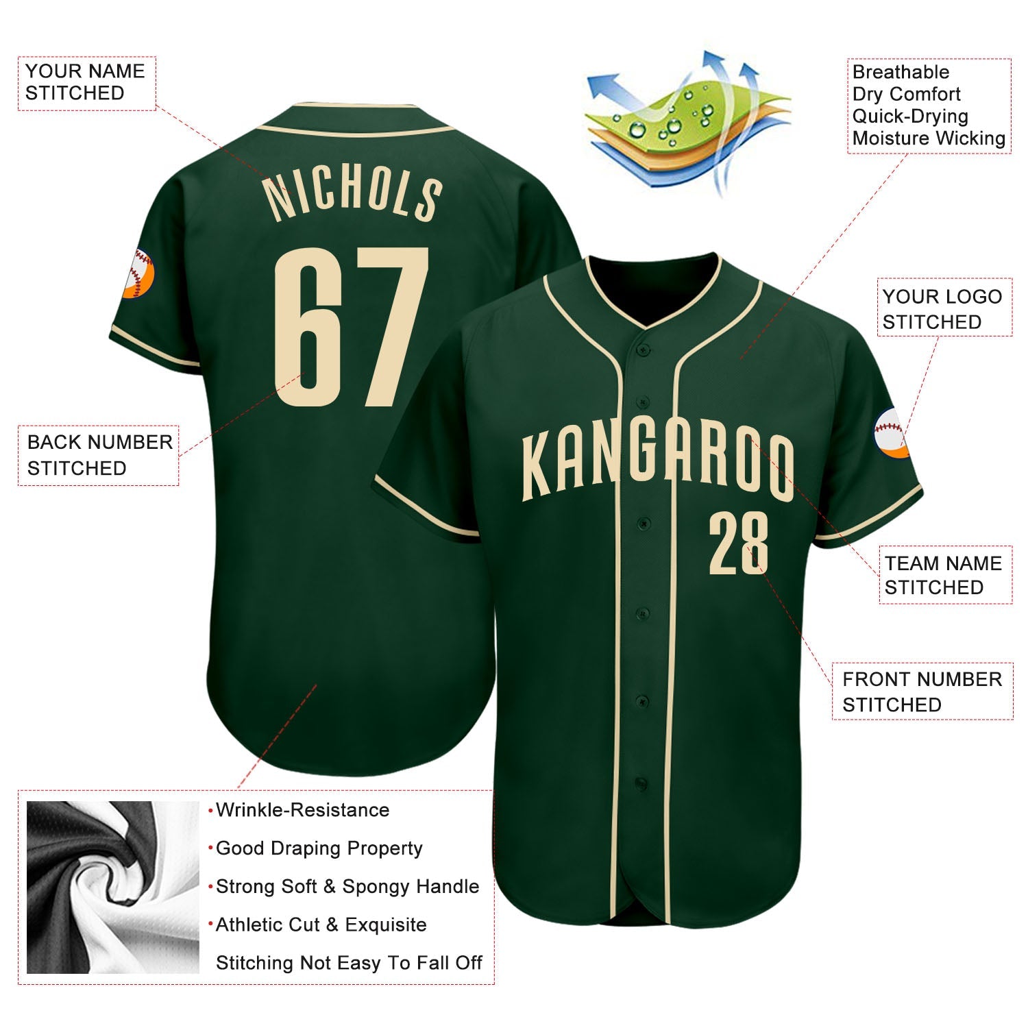 Custom Green Cream Authentic Baseball Jersey - Sky-Custom