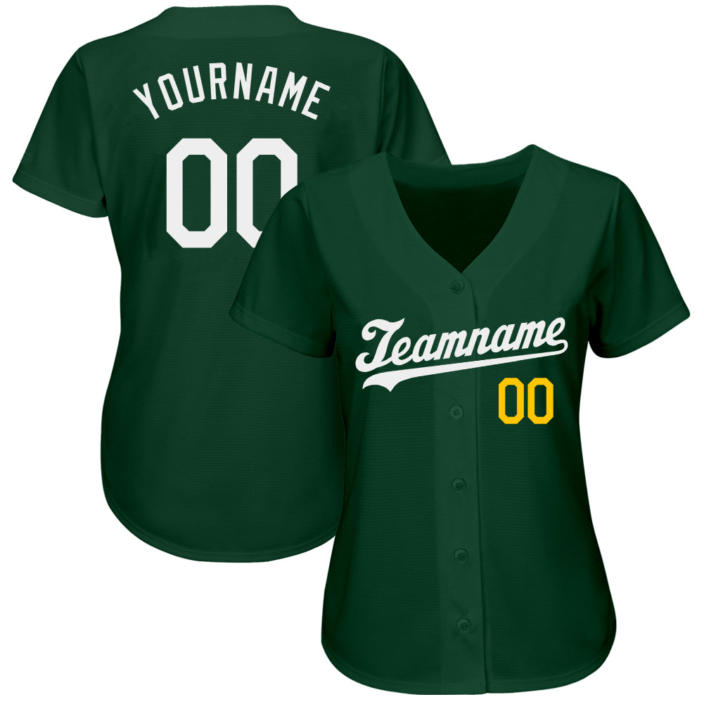 Custom Green White-Gold Authentic Baseball Jersey - Sky-Custom