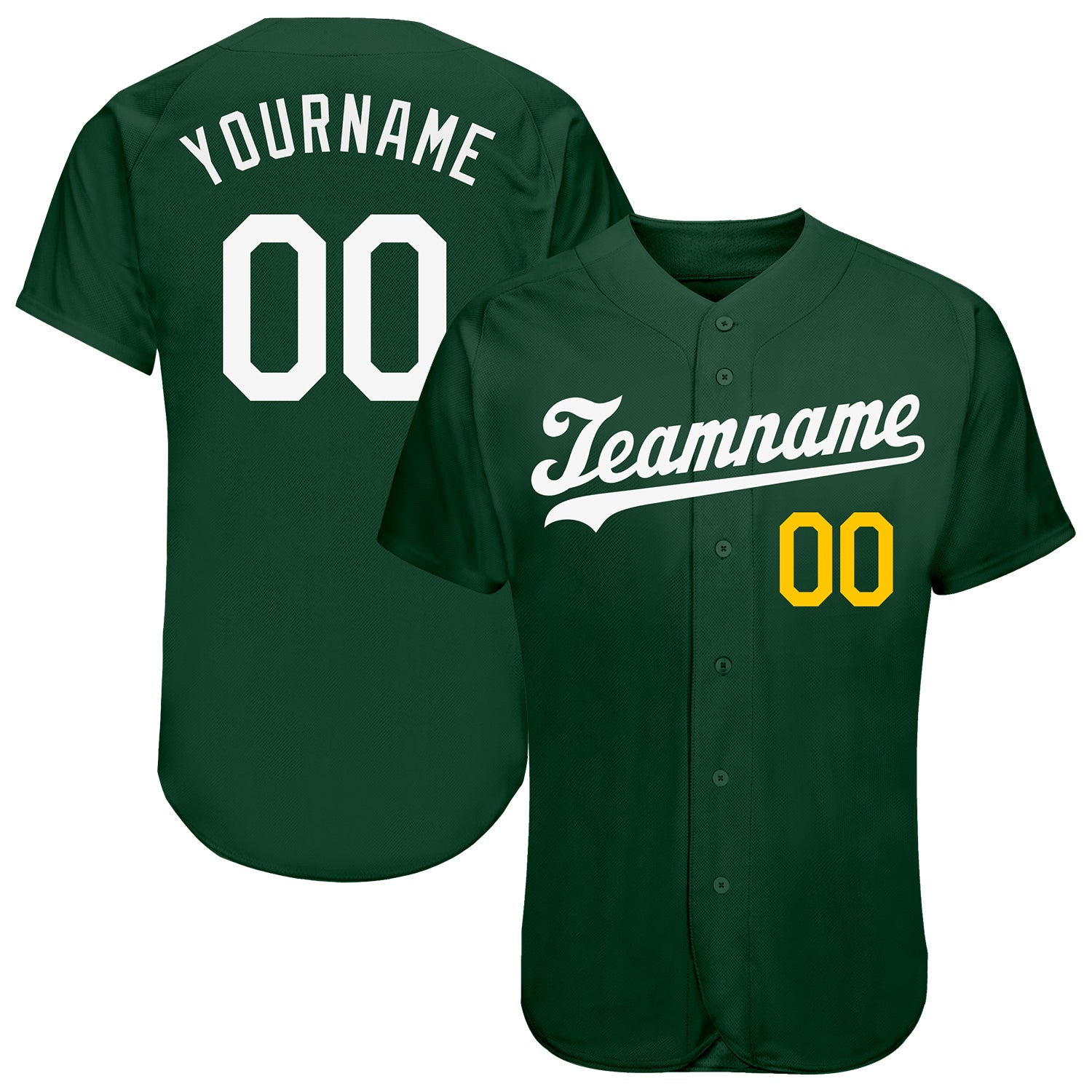 Custom Green White-Gold Authentic Baseball Jersey - Sky-Custom