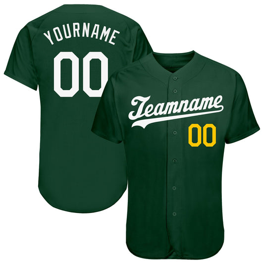 Custom Green White-Gold Authentic Baseball Jersey - Sky-Custom