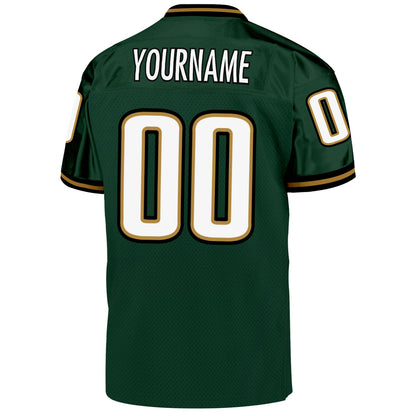 Custom Green White-Old Gold Mesh Authentic Throwback Football Jersey - Sky-Custom