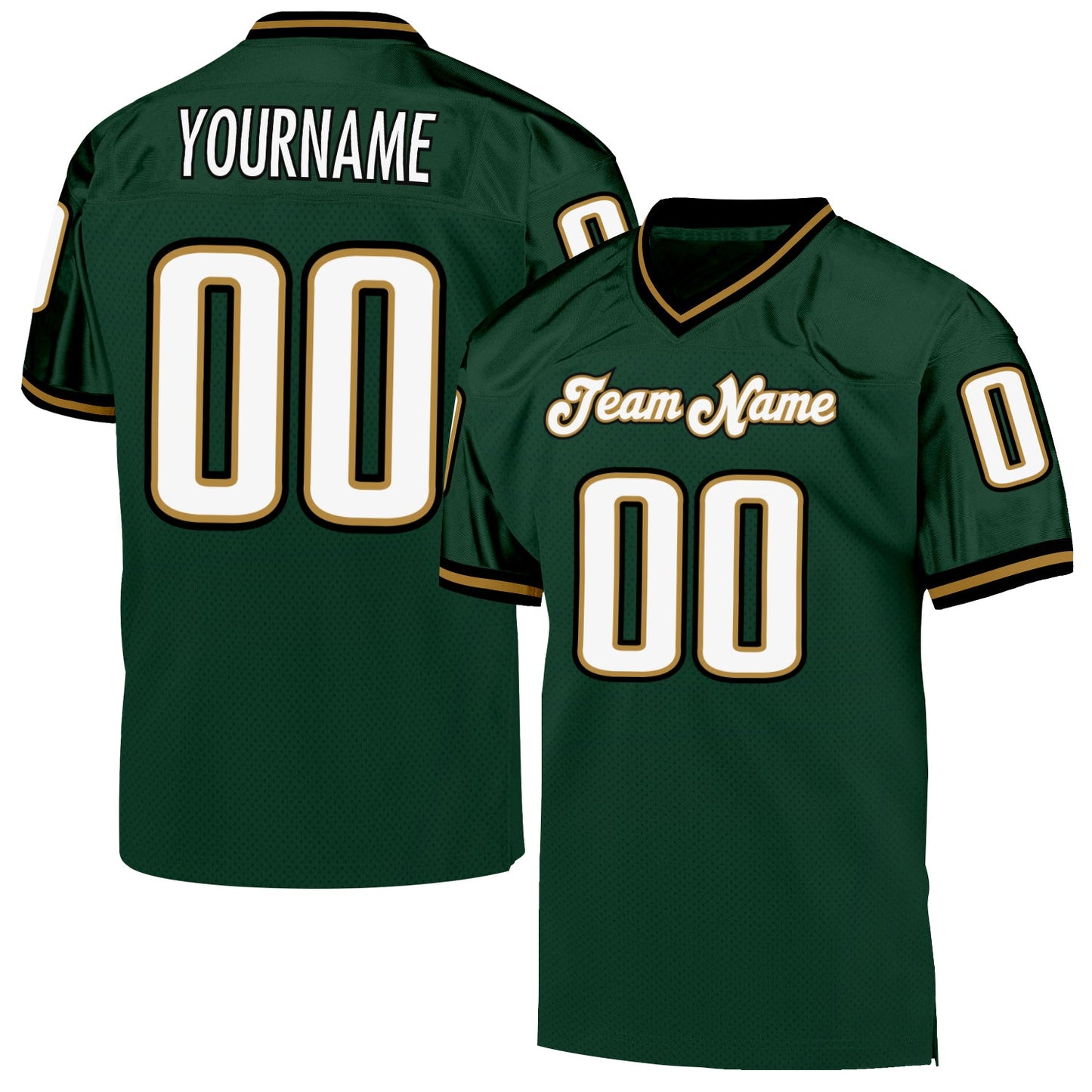 Custom Green White-Old Gold Mesh Authentic Throwback Football Jersey - Sky-Custom