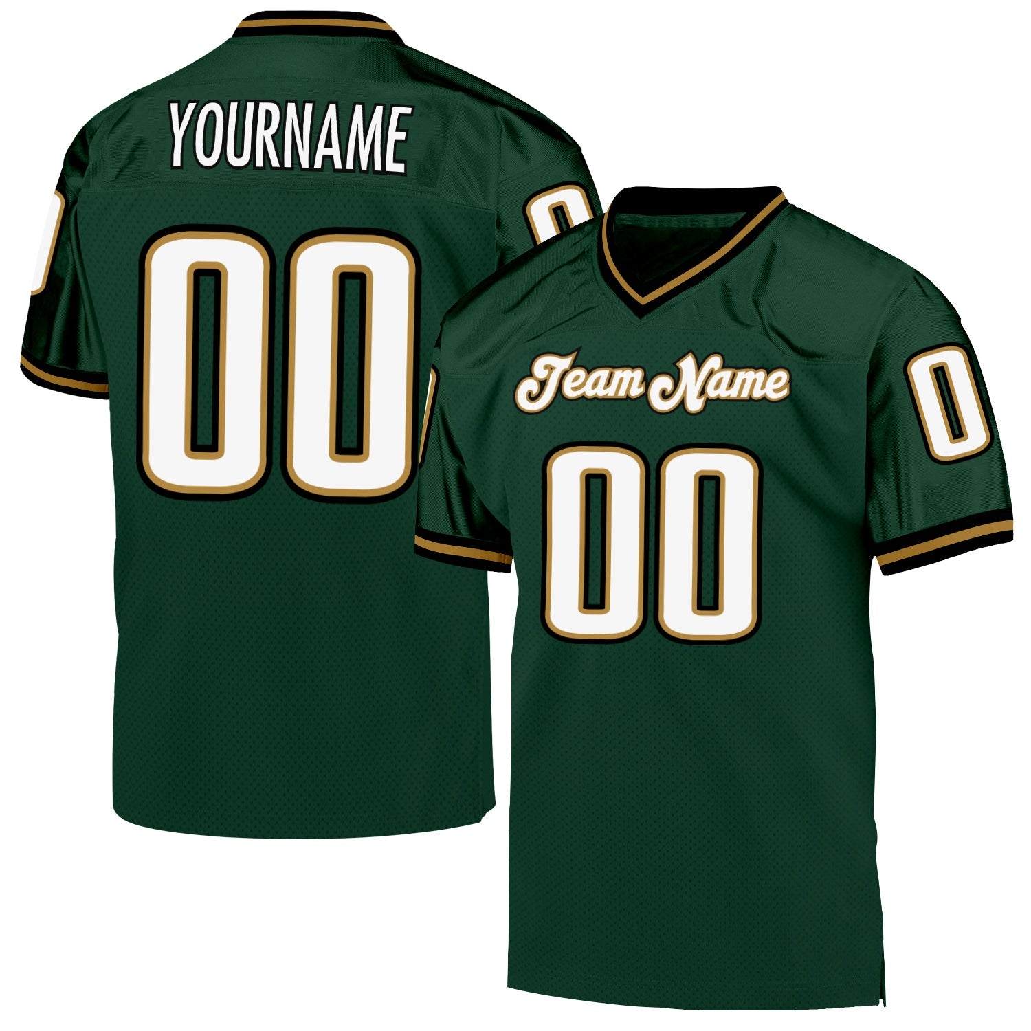 Custom Green White-Old Gold Mesh Authentic Throwback Football Jersey - Sky-Custom