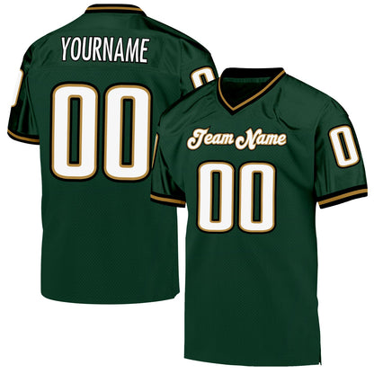 Custom Green White-Old Gold Mesh Authentic Throwback Football Jersey - Sky-Custom