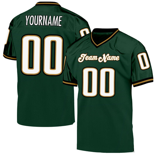 Custom Green White-Old Gold Mesh Authentic Throwback Football Jersey - Sky-Custom