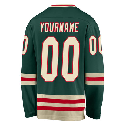 Custom Green Cream-Red Hockey Jersey - Sky-Custom