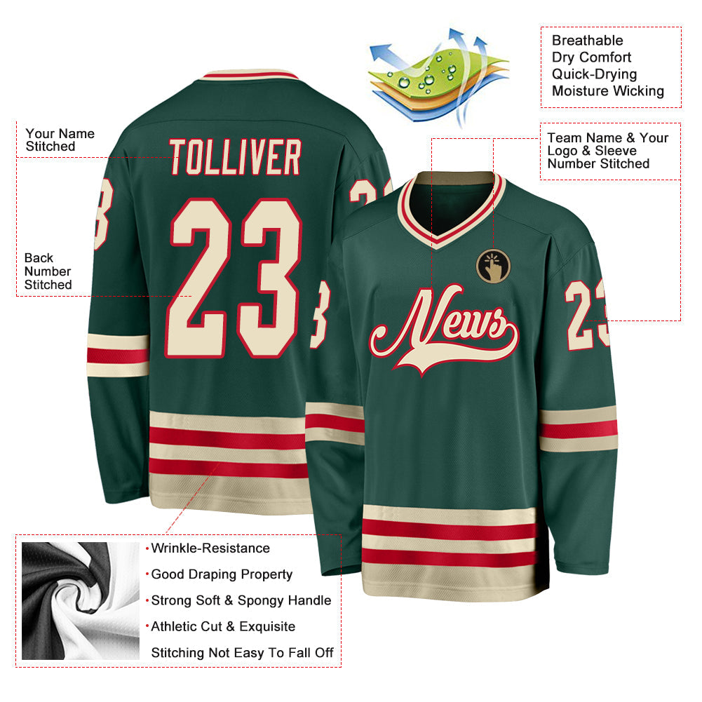 Custom Green Cream-Red Hockey Jersey - Sky-Custom