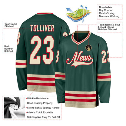 Custom Green Cream-Red Hockey Jersey - Sky-Custom