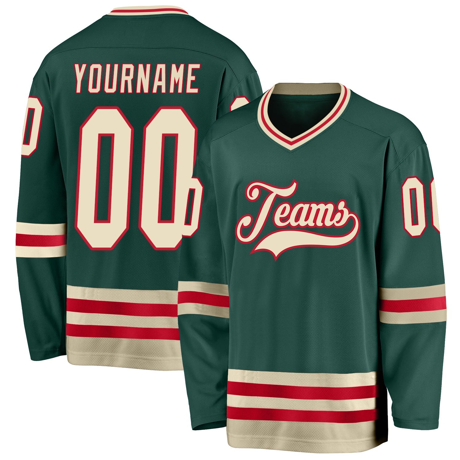 Custom Green Cream-Red Hockey Jersey - Sky-Custom