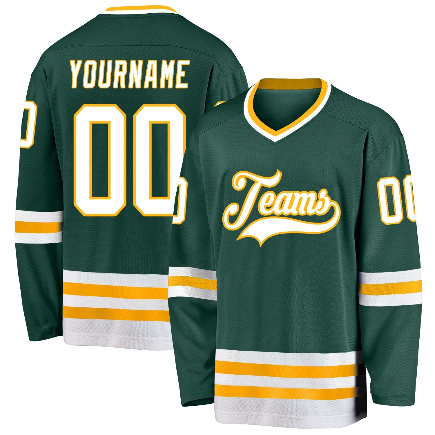 Custom Green White-Gold Hockey Jersey - Sky-Custom