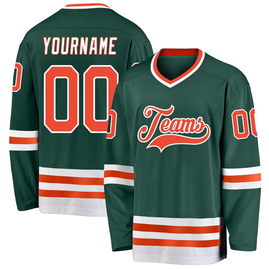 Custom Green Orange-White Hockey Jersey - Sky-Custom