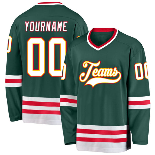 Custom Green White-Red Hockey Jersey - Sky-Custom