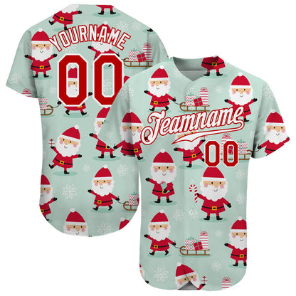Custom Green Red-White Christmas 3D Authentic Baseball Jersey - Sky-Custom