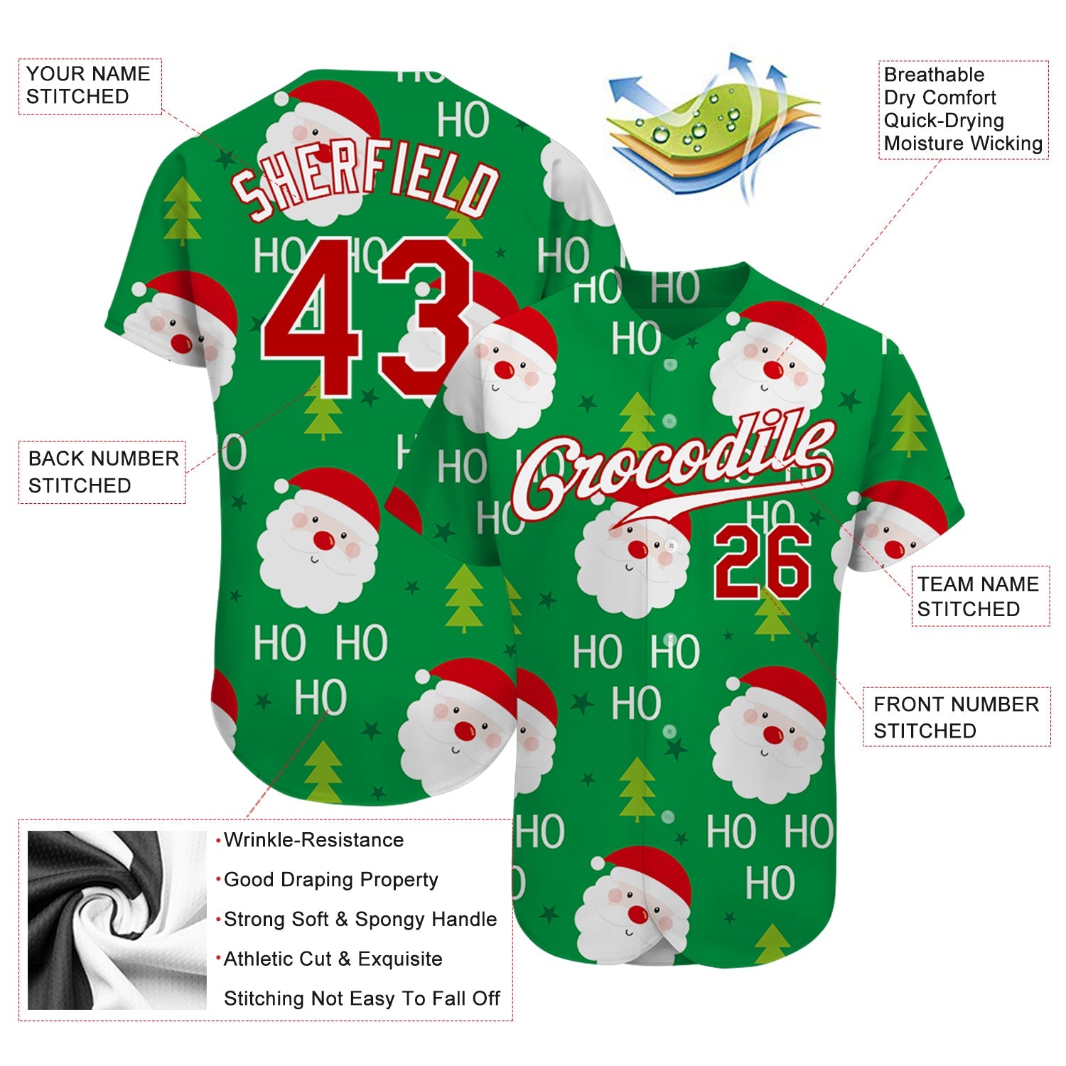 Custom Green Red-White Christmas 3D Authentic Baseball Jersey - Sky-Custom