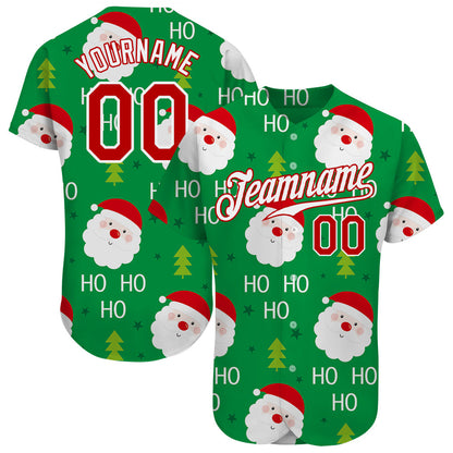 Custom Green Red-White Christmas 3D Authentic Baseball Jersey - Sky-Custom