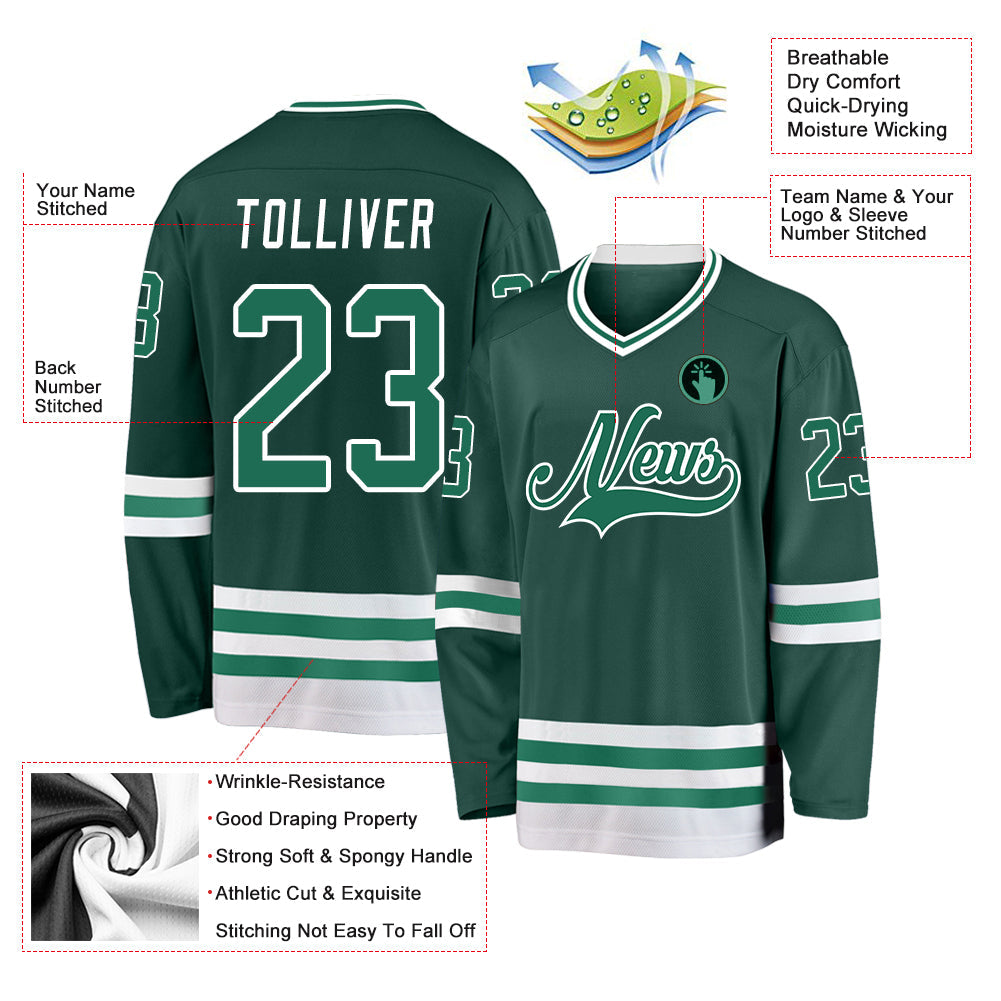 Custom Green Kelly Green-White Hockey Jersey - Sky-Custom