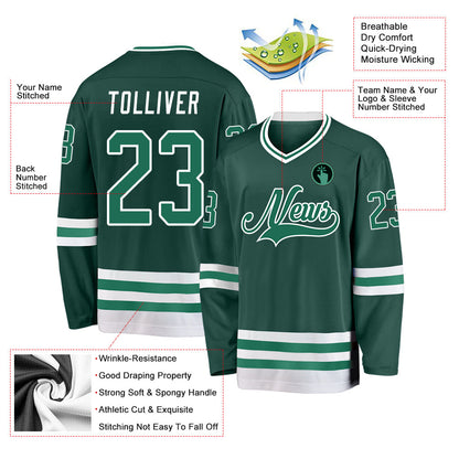 Custom Green Kelly Green-White Hockey Jersey - Sky-Custom