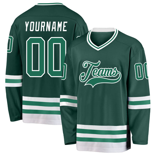 Custom Green Kelly Green-White Hockey Jersey - Sky-Custom