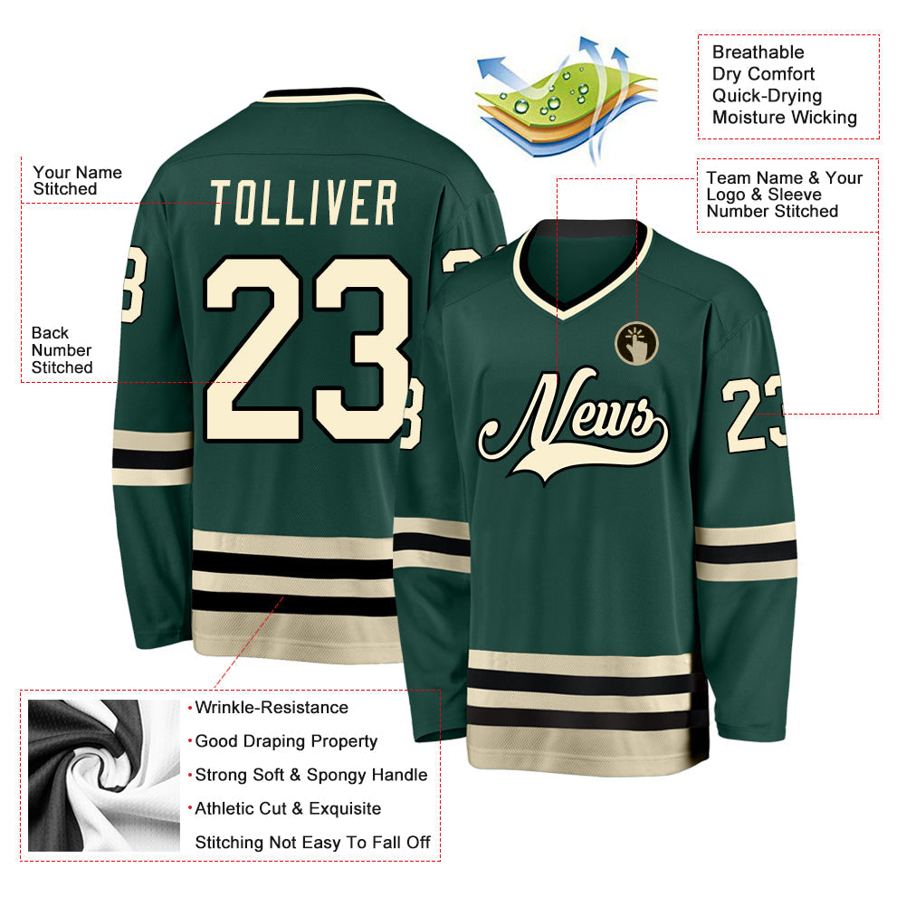 Custom Green Cream-Black Hockey Jersey - Sky-Custom