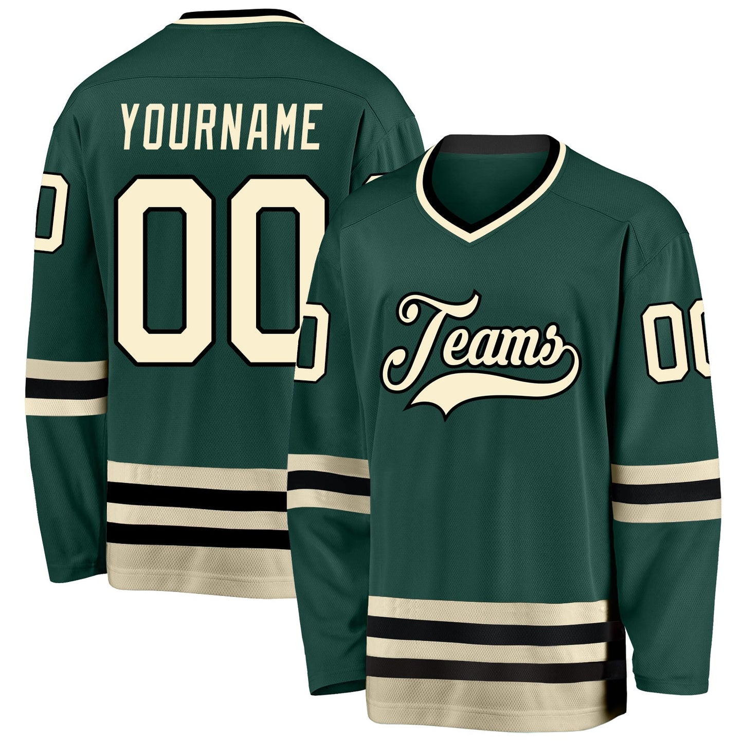 Custom Green Cream-Black Hockey Jersey - Sky-Custom
