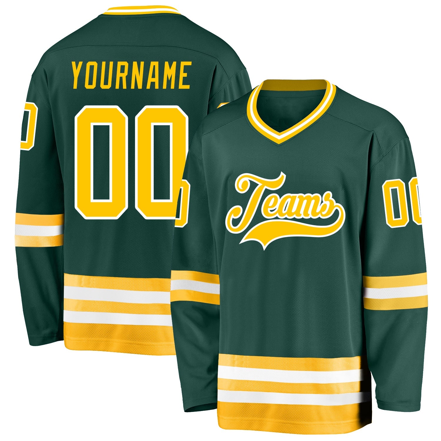 Custom Green Gold-White Hockey Jersey - Sky-Custom