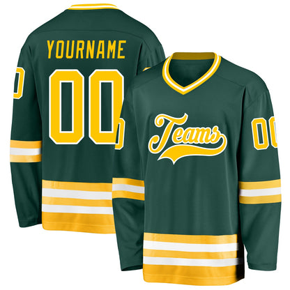 Custom Green Gold-White Hockey Jersey - Sky-Custom