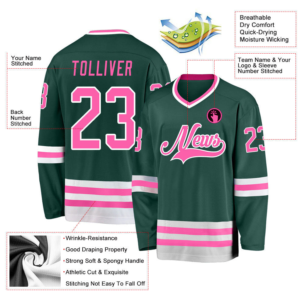 Custom Green Pink-White Hockey Jersey - Sky-Custom