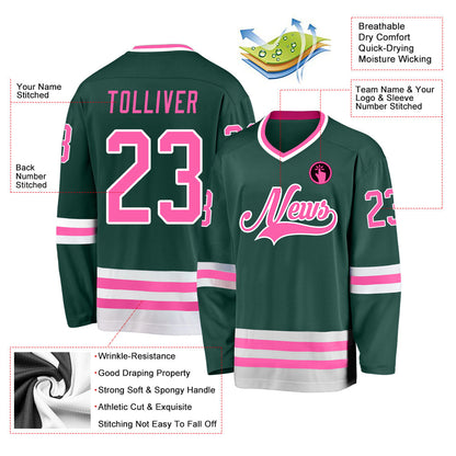 Custom Green Pink-White Hockey Jersey - Sky-Custom