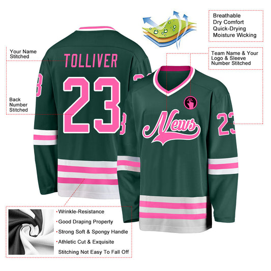 Custom Green Pink-White Hockey Jersey - Sky-Custom