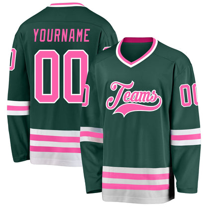Custom Green Pink-White Hockey Jersey - Sky-Custom