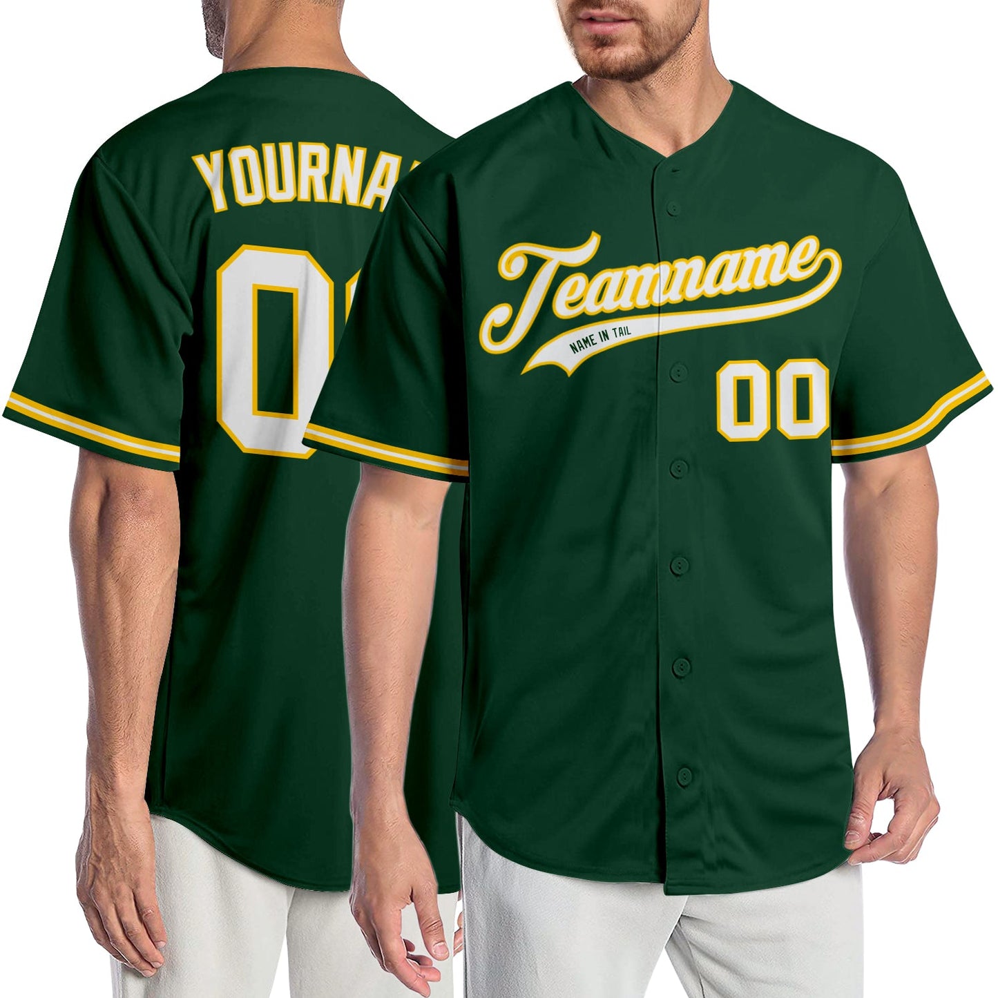 Custom Green White-Gold Authentic Baseball Jersey - Sky-Custom