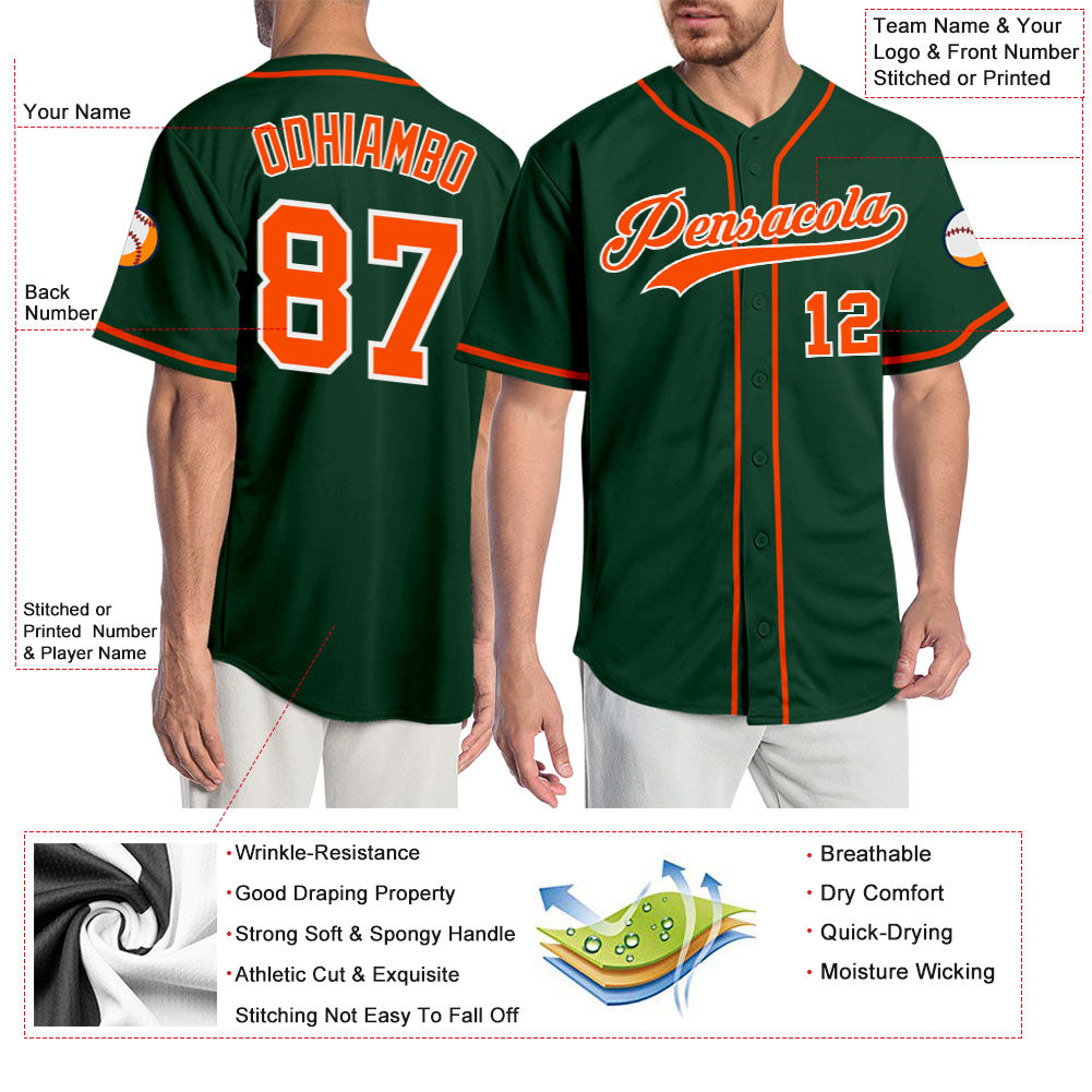 Custom Green Orange-White Authentic Baseball Jersey - Sky-Custom