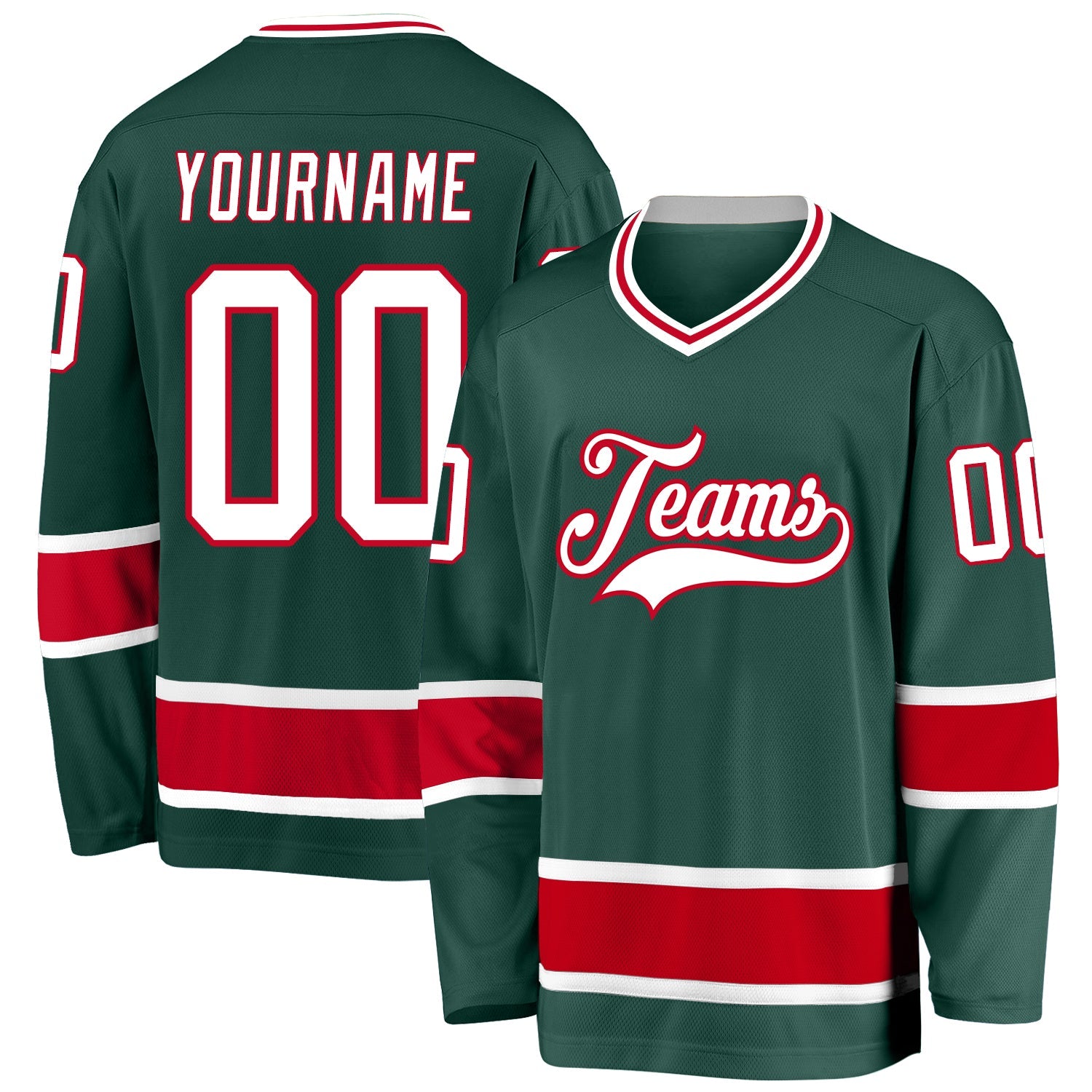 Custom Green White-Red Hockey Jersey - Sky-Custom