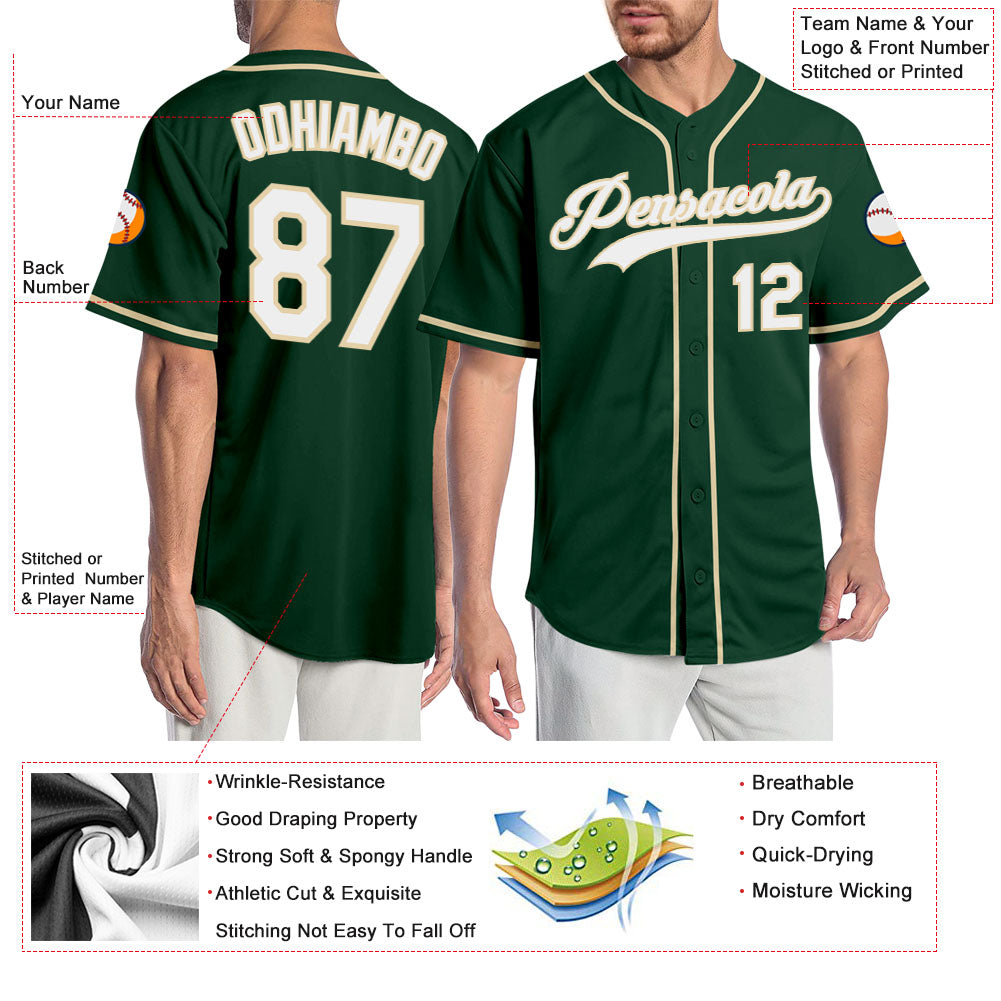 Custom Green White-Cream Authentic Baseball Jersey - Sky-Custom