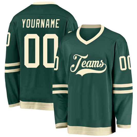 Custom Green Cream Hockey Jersey - Sky-Custom