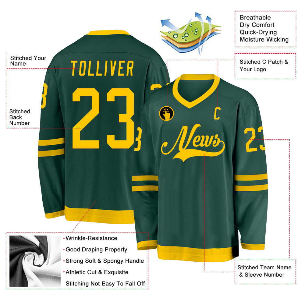 Custom Green Gold Hockey Jersey - Sky-Custom