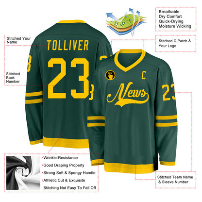 Custom Green Gold Hockey Jersey - Sky-Custom