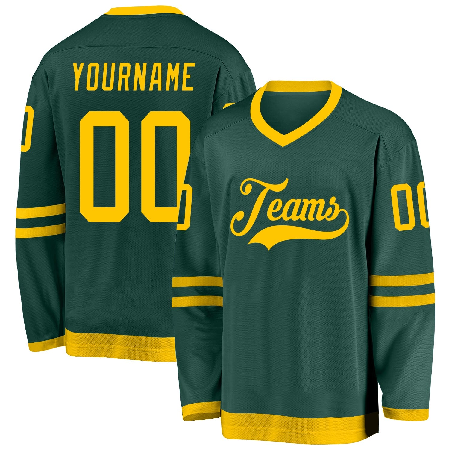 Custom Green Gold Hockey Jersey - Sky-Custom